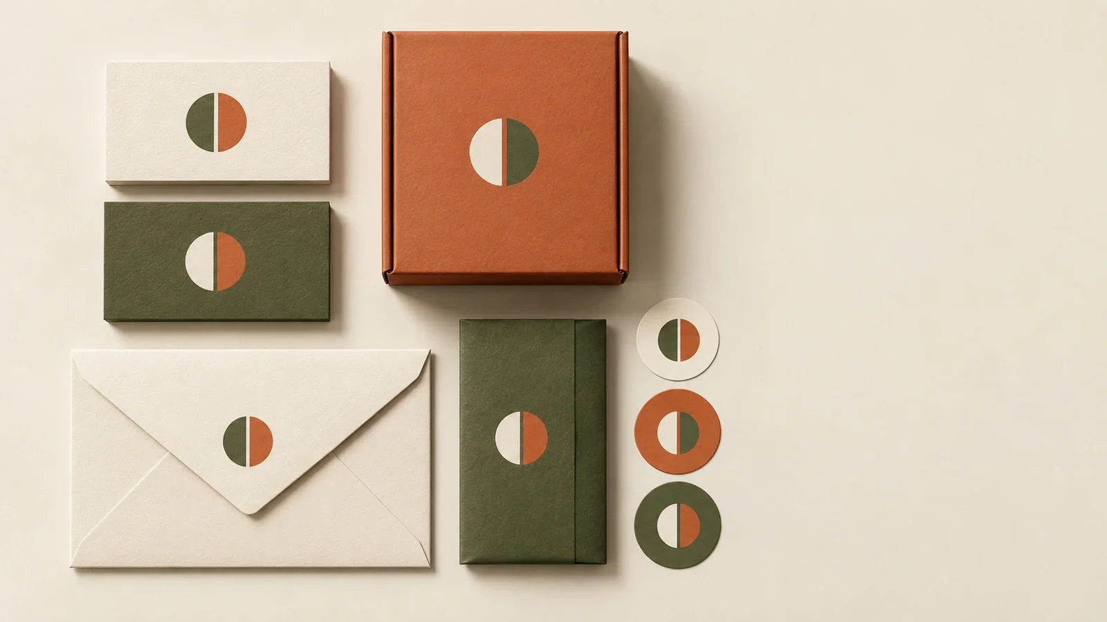Kit de papelería de marca con tarjetas, sobres y etiquetas