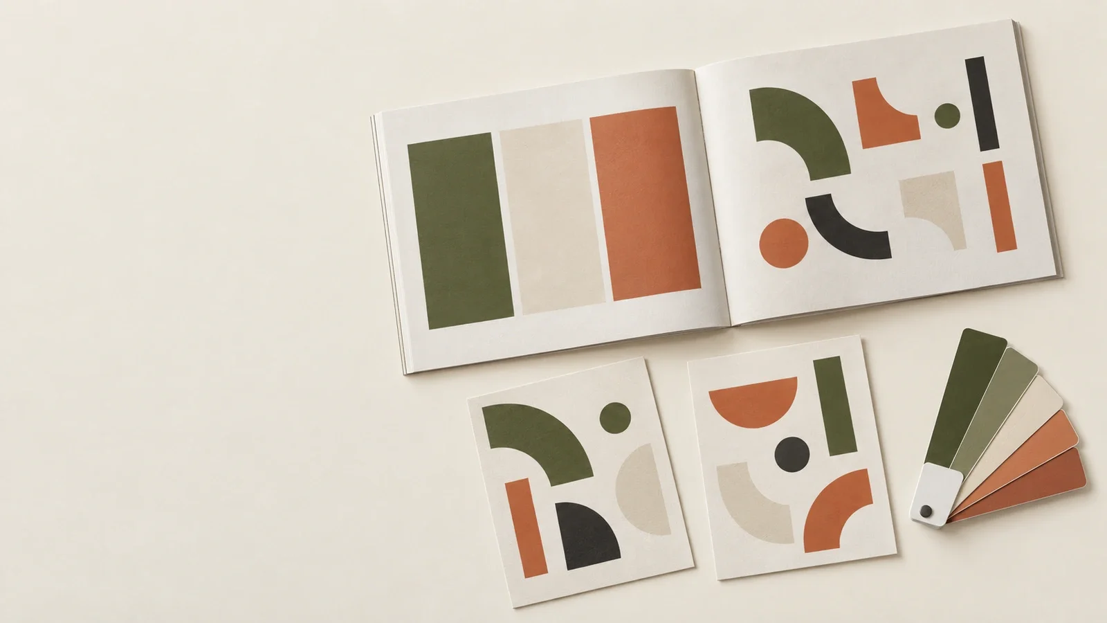 Manual de marca abierto con paleta de colores y formas