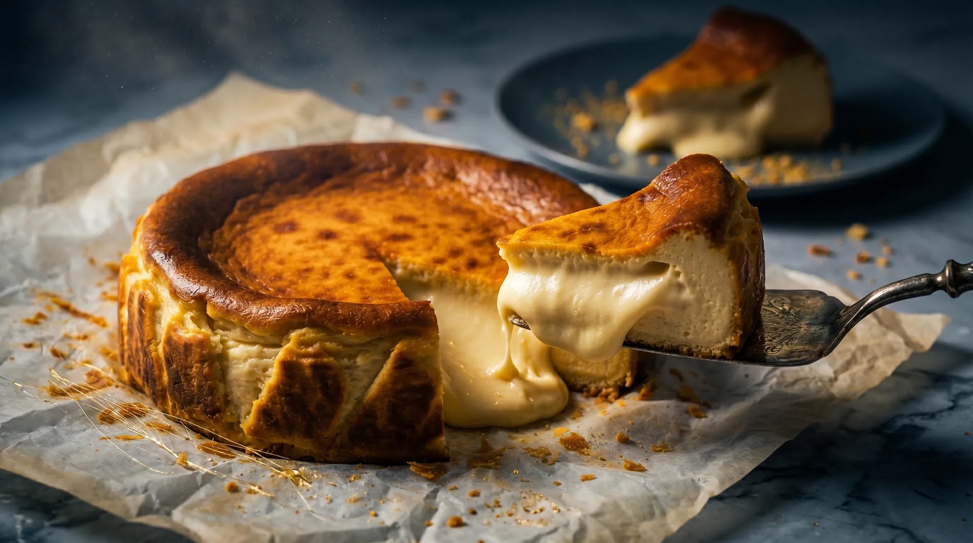 Corte de tarta vasca con interior cremoso — Boulard