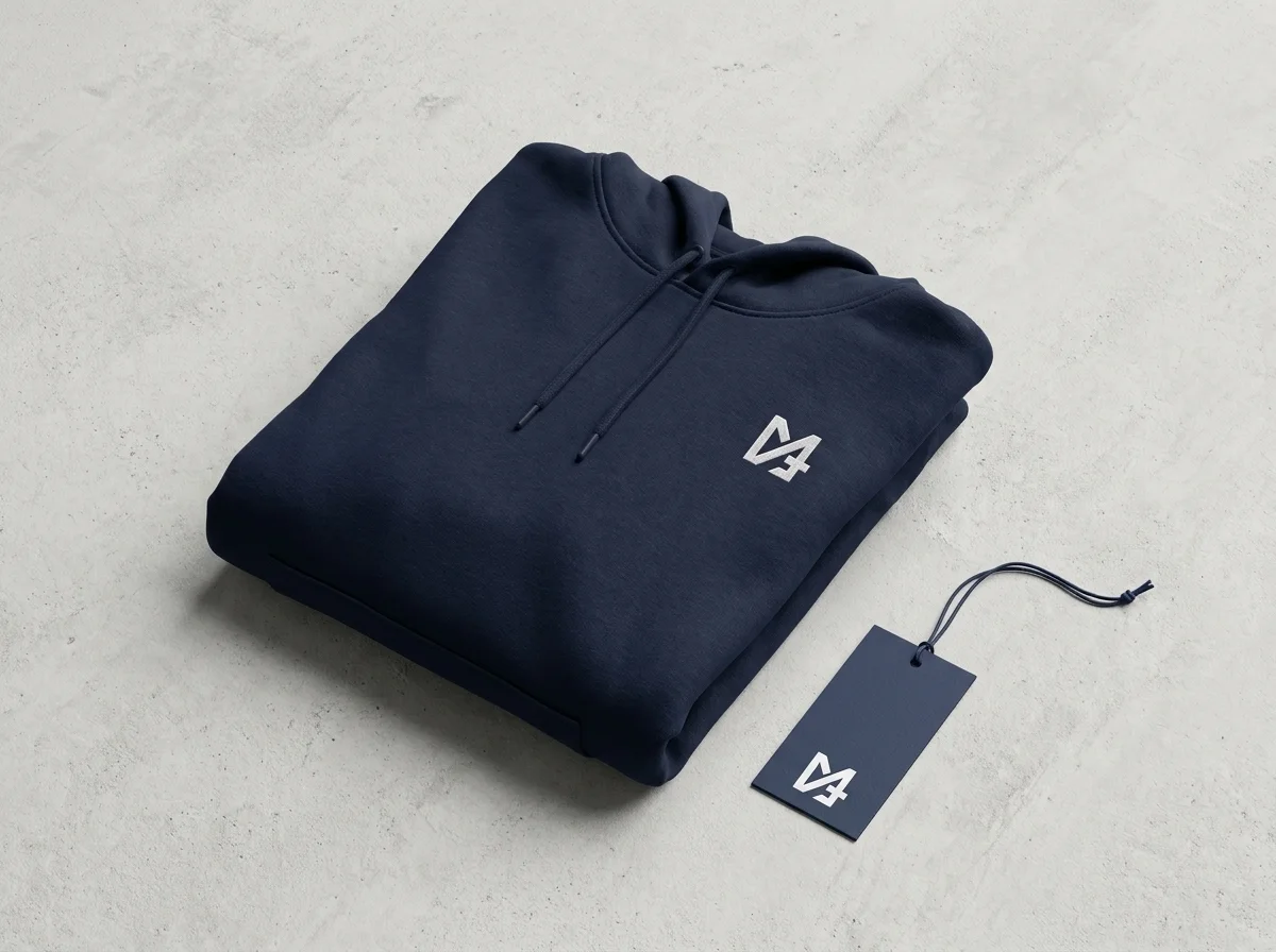 Hoodie con isotipo bordado y hang tag