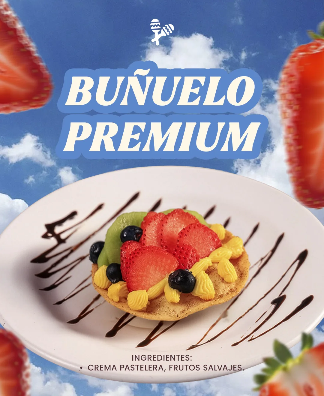 Visuel pour les réseaux : Buñuelo Premium à la crème pâtissière et aux fruits des bois